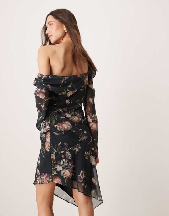 ASOS DESIGN asymmetric floral print long sleeve dress - Image 4