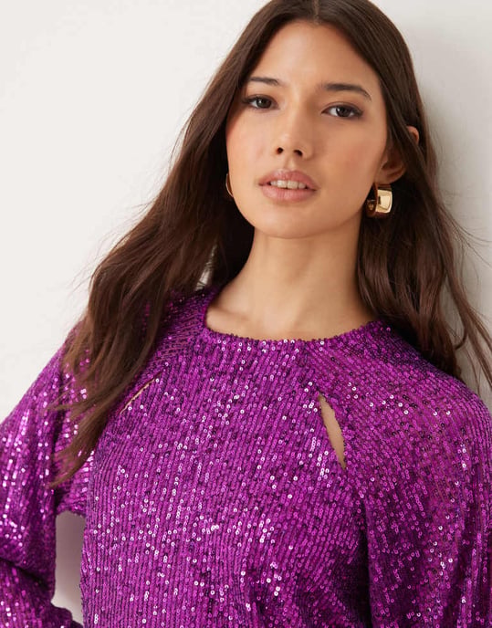 YAS sequin mini dress in purple - Image 4