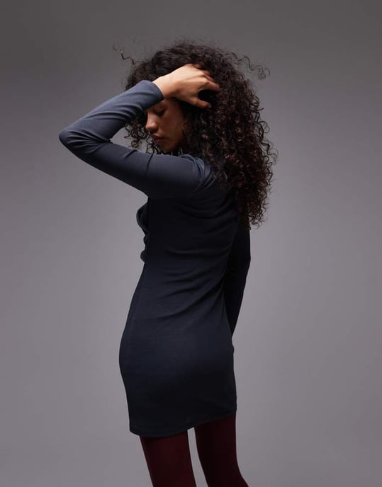 Topshop twist long sleeve mini dress in charcoal - Image 2