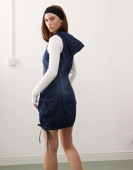 COLLUSION zip detail cargo mini dress in washed blue - Image 3