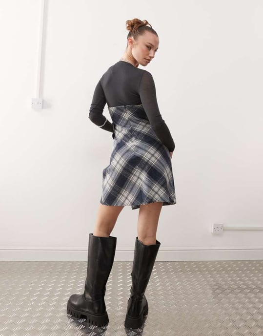 COLLUSION bandeau mini dress in brushed mono check - Image 2