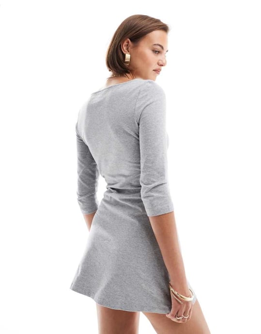Cotton On bella three quarter length sleeve mini dress in grey - Image 3