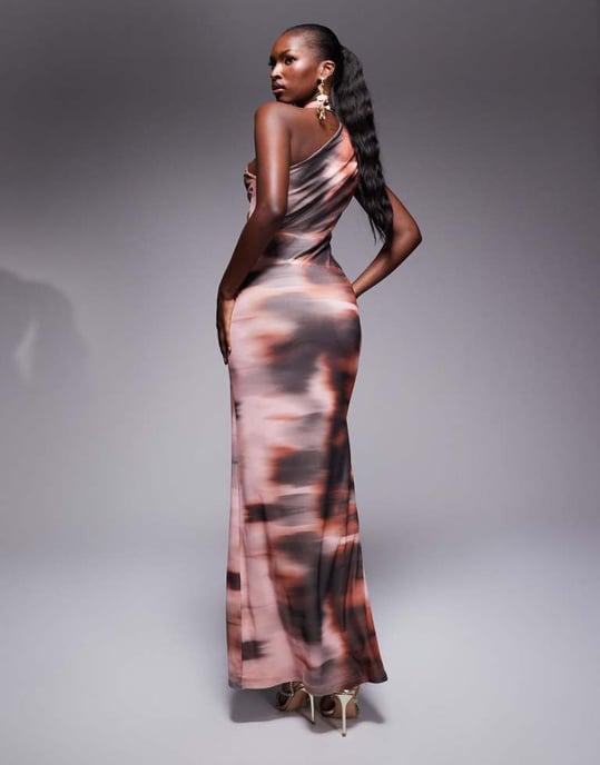 ASOS DESIGN halter cross front maxi dress in pink smudge print - Image 2