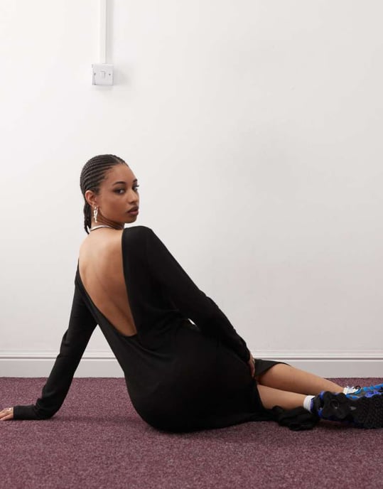 Noisy May scoop back knitted maxi dress in black texture - Image 2