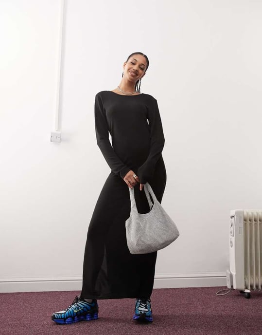 Noisy May scoop back knitted maxi dress in black texture - Image 3