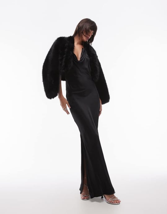 Topshop drape halter neck occasion maxi dress in black - Image 2