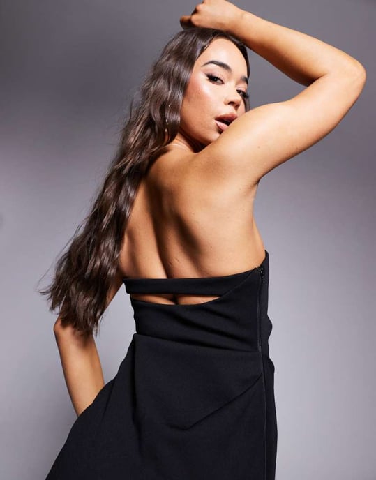 ASOS DESIGN premium bonded crepe bandeau maxi dress with stretch chiffon skirt in black - Image 3