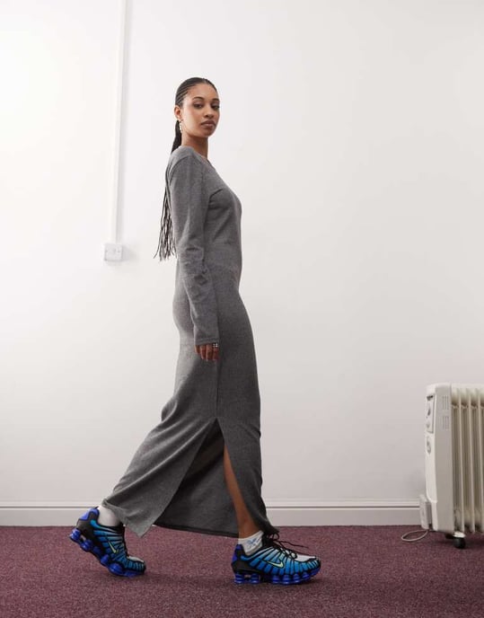 Noisy May scoop back knitted maxi dress in grey texture - Image 3