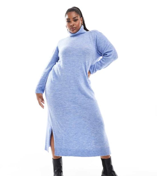 Pieces Curve roll neck maxi jumper dress in hydrangea blue - Image 1