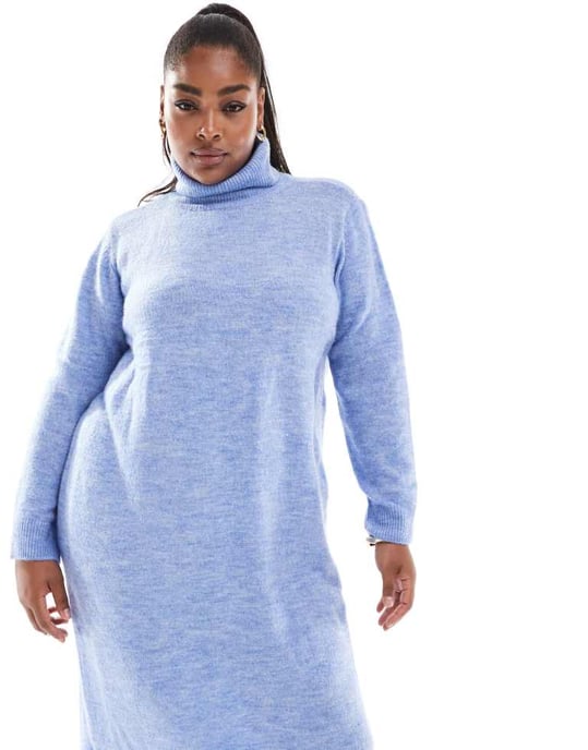 Pieces Curve roll neck maxi jumper dress in hydrangea blue - Image 2