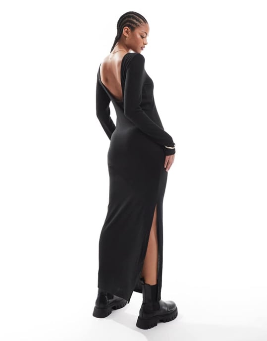 Noisy May Tall scoop back knitted maxi dress in black texture - Image 2