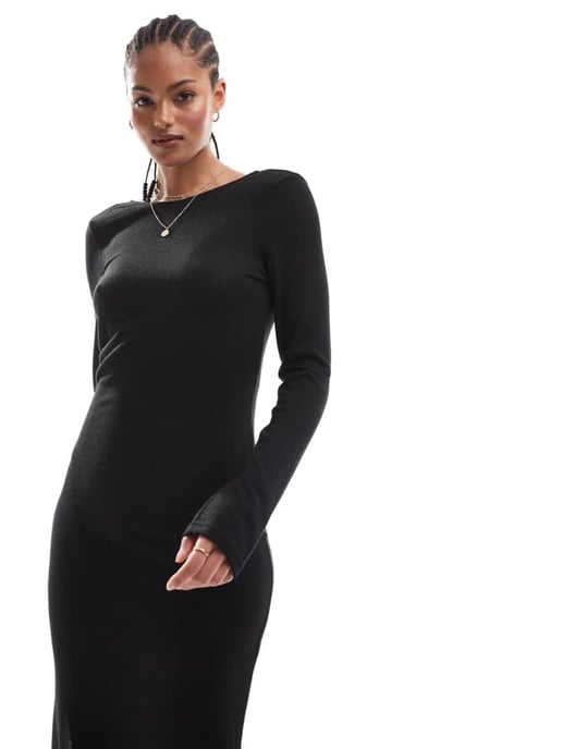Noisy May Tall scoop back knitted maxi dress in black texture - Image 4