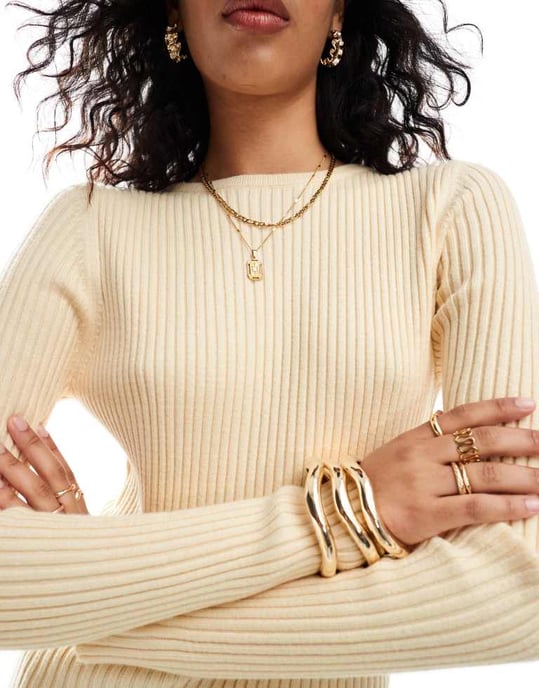 ASOS DESIGN knitted crew neck maxi dress in rib in cream - Image 3