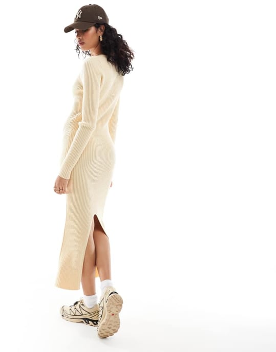 ASOS DESIGN knitted crew neck maxi dress in rib in cream - Image 4