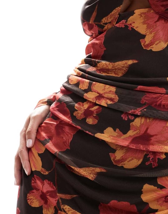 ONLY reversible maxi dress in dark brown floral - Image 3
