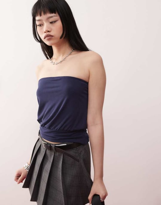 Motel leocadia cupro bandeau top in navy - Image 1