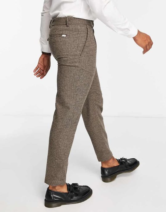 Selected regular fit suit trousers in brown houndstooth - Image 2