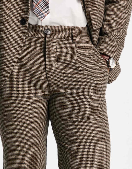 Selected regular fit suit trousers in brown houndstooth - Image 3