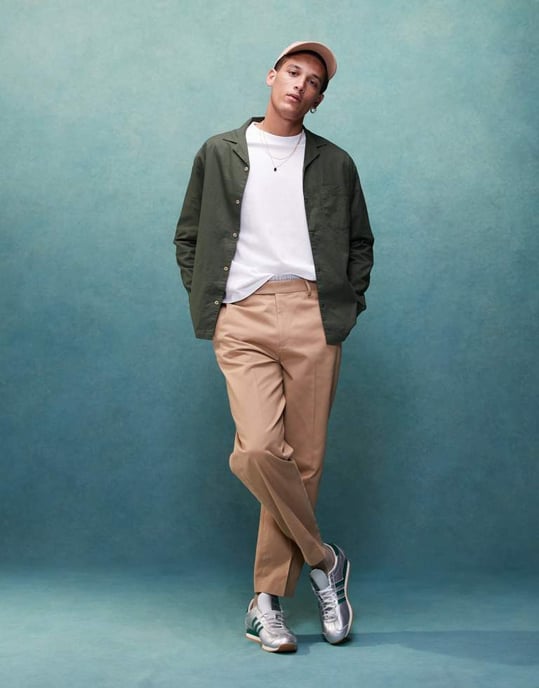 ASOS DESIGN smart oversized tapered cotton chino trousers with front pleat in tan - Image 2
