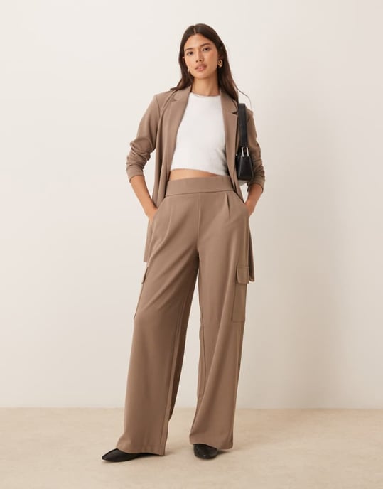 JDY side pocket cargo trousers co-ord in brown - Image 1