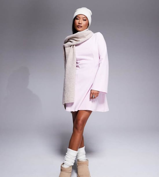 ASOS DESIGN Petite supersoft grown on neck fit and flare mini dress in pink - Image 1