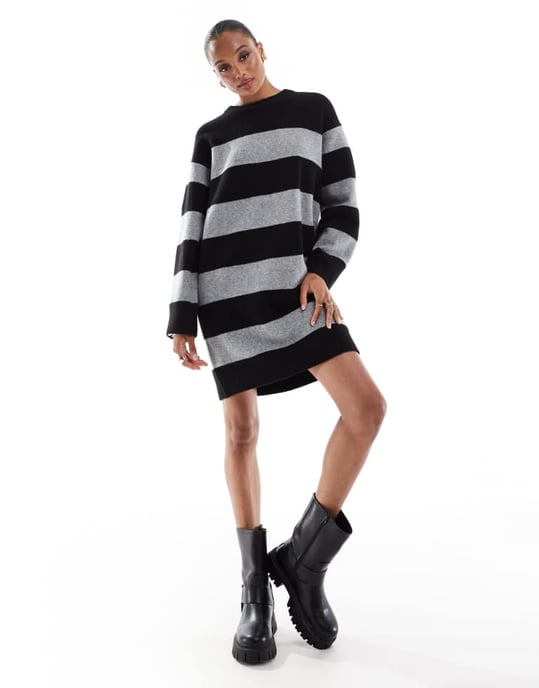 ASOS DESIGN Tall crew neck mini dress with wide cuff in stripe - Image 2