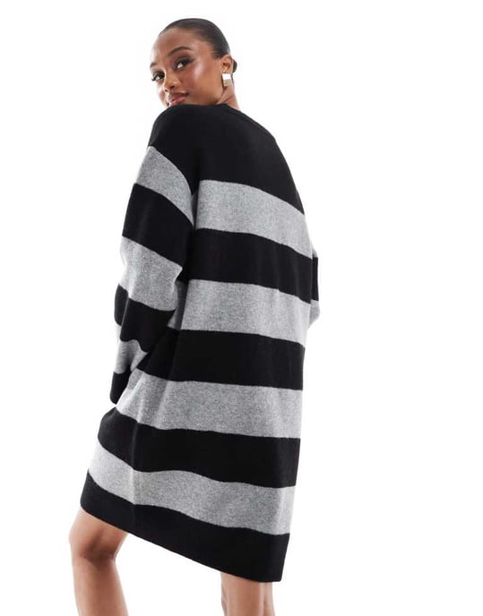 ASOS DESIGN Tall crew neck mini dress with wide cuff in stripe - Image 3