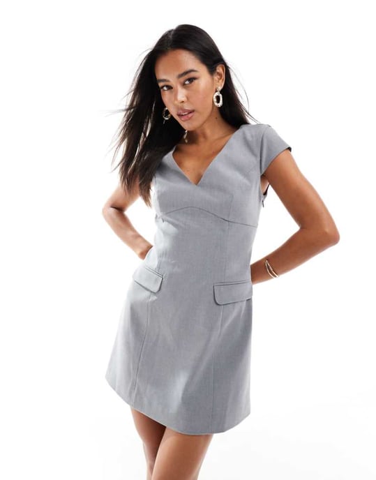 Forever New cap sleeve tailored mini dress in grey - Image 1