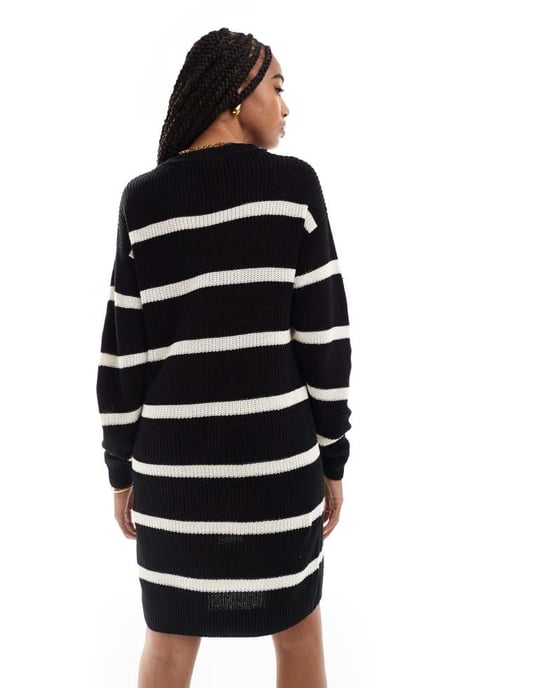 Noisy May Tall slouchy knitted dress in black with cream stripe - Image 3