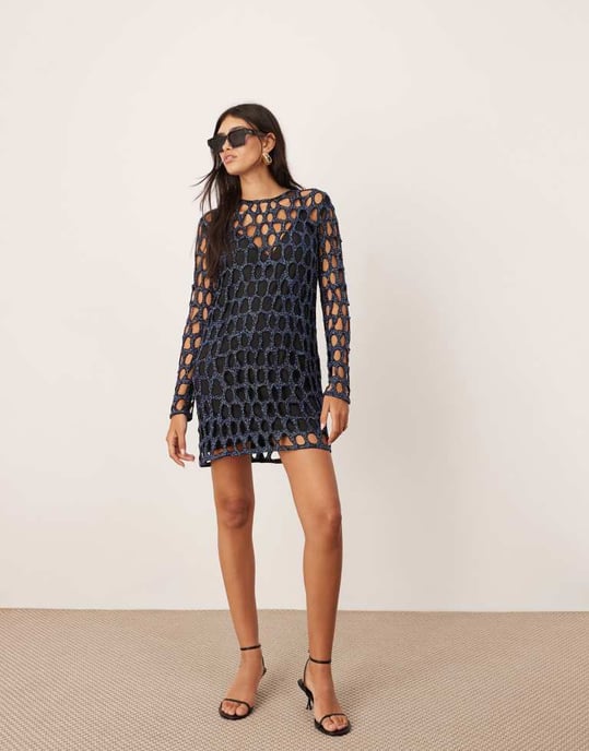 ASOS EDITION embellished circle cut work mini dress in cobalt blue - Image 3