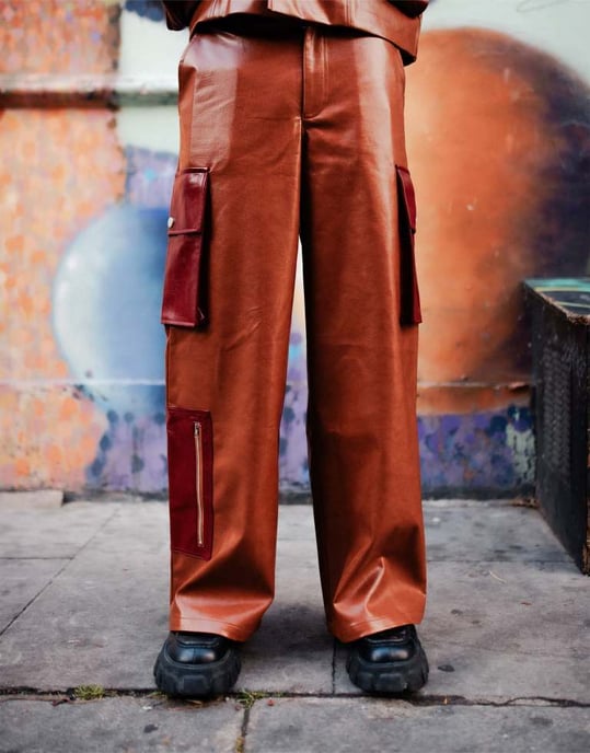 Labelrail x OliBrom straight leg baggy trousers with contrast pockets in tobacco co-ord - Image 2