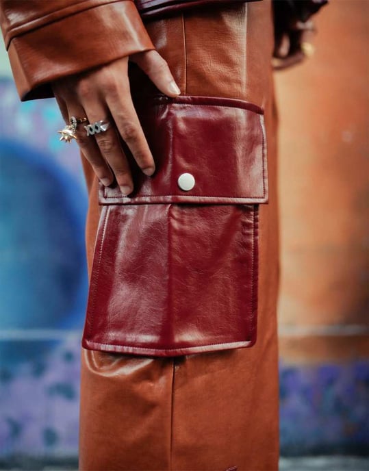 Labelrail x OliBrom straight leg baggy trousers with contrast pockets in tobacco co-ord - Image 3