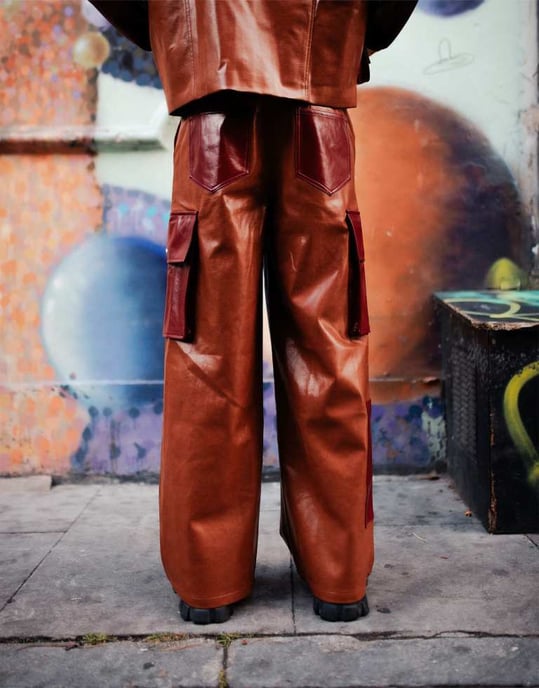 Labelrail x OliBrom straight leg baggy trousers with contrast pockets in tobacco co-ord - Image 4