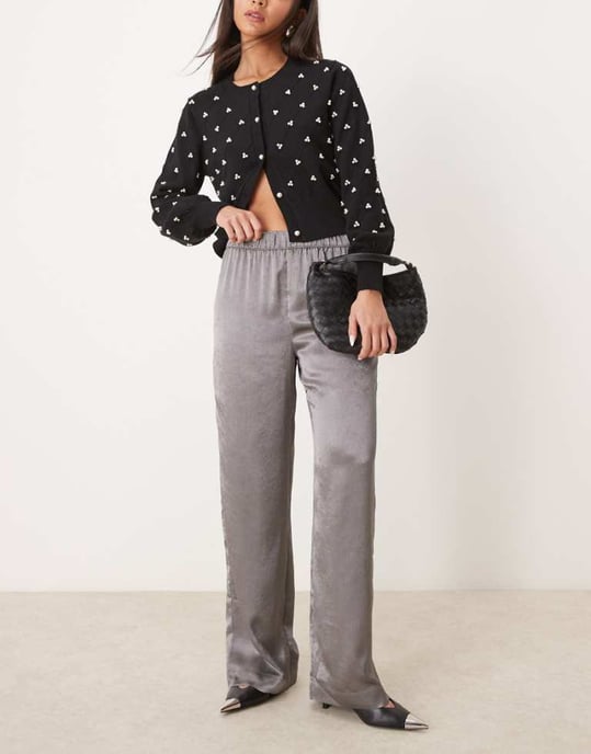 JDY wide leg metallic trousers in grey - Image 1