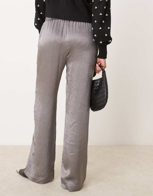 JDY wide leg metallic trousers in grey - Image 3