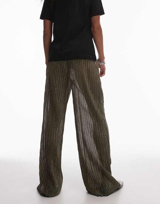 Topshop wide leg metallic sheer trousers in black and gold - Image 3