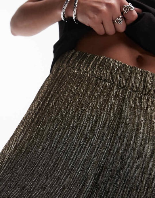 Topshop wide leg metallic sheer trousers in black and gold - Image 4