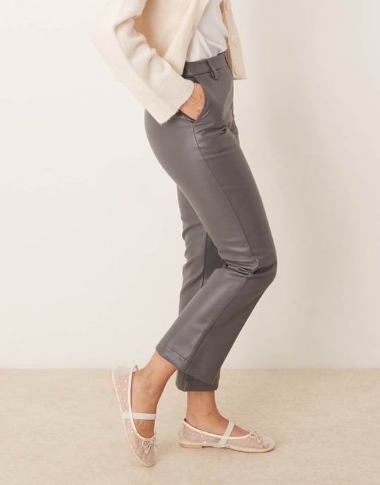 ASOS DESIGN faux leather zip front ankle grazer trouser in charcoal - Image 2