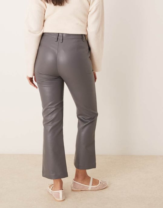 ASOS DESIGN faux leather zip front ankle grazer trouser in charcoal - Image 3