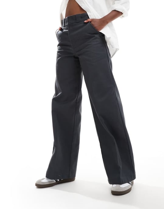 Dickies grove hill wide leg trousers in dark grey- exclusive to asos - Image 3