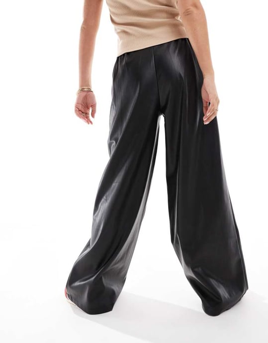 ASOS DESIGN pleat detail faux leather trouser in black - Image 2