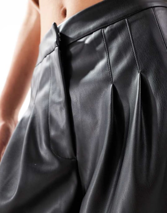 ASOS DESIGN pleat detail faux leather trouser in black - Image 4