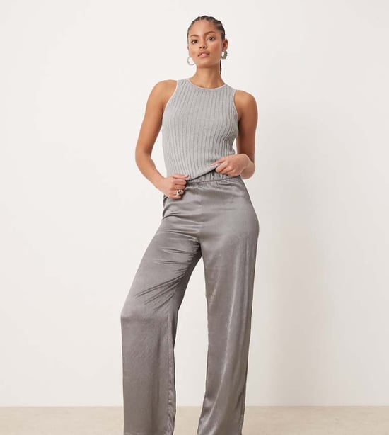 JDY Tall wide leg metallic trousers in grey - Image 1