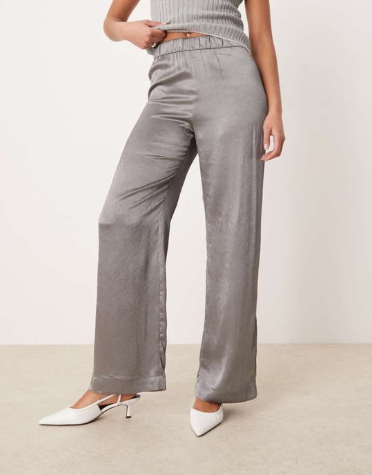 JDY Tall wide leg metallic trousers in grey - Image 2