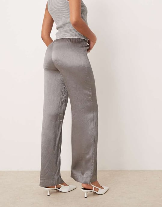 JDY Tall wide leg metallic trousers in grey - Image 3