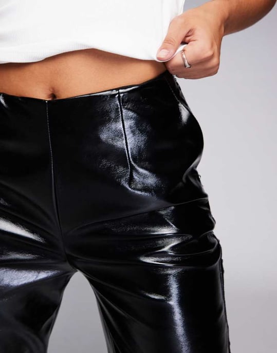 ASOS DESIGN high shine leather look straight leg trouser with stud detail in black - Image 2