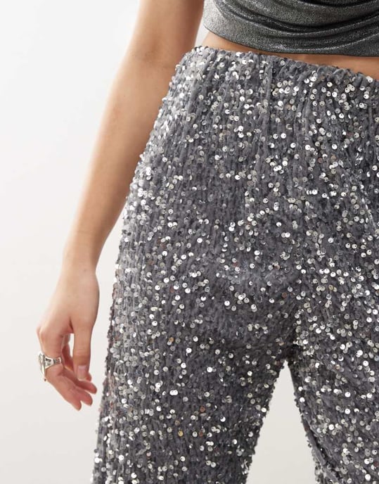 Noisy May wide leg sequin trouser in silver - Image 3