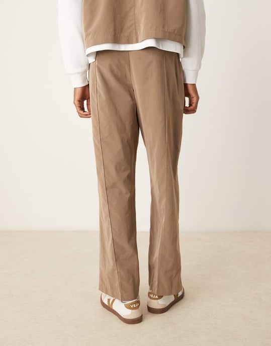 ASOS DESIGN wide leg smart co-ord trousers in brown tech fabric with elasticated waist - Image 2