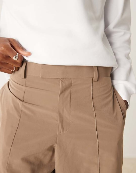 ASOS DESIGN wide leg smart co-ord trousers in brown tech fabric with elasticated waist - Image 3