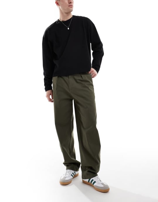 ONLY & SONS pleated wide leg trouser in khaki - Image 1